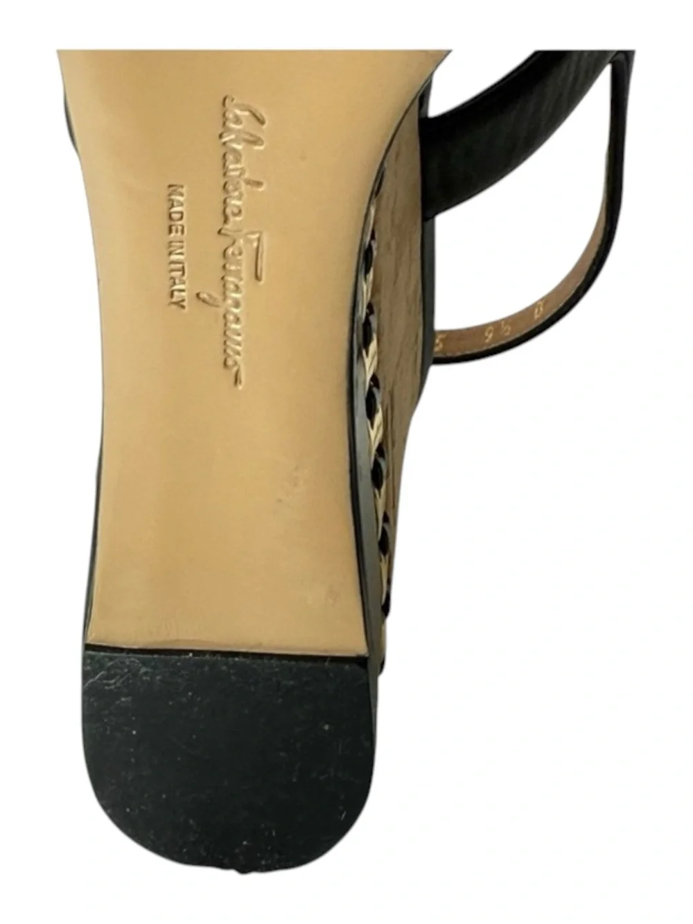 Salvatore Ferragamo ꔘ Mollie Chain Platform Wedge Sandals ꔘ Black Leather ꔘ 9.5B